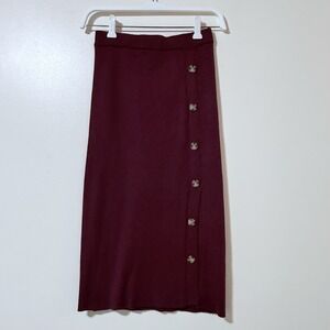 Hippie Rose Women's Ribbed Pull On Midi Skirt Size S Burgundy Casual Stretch EUC